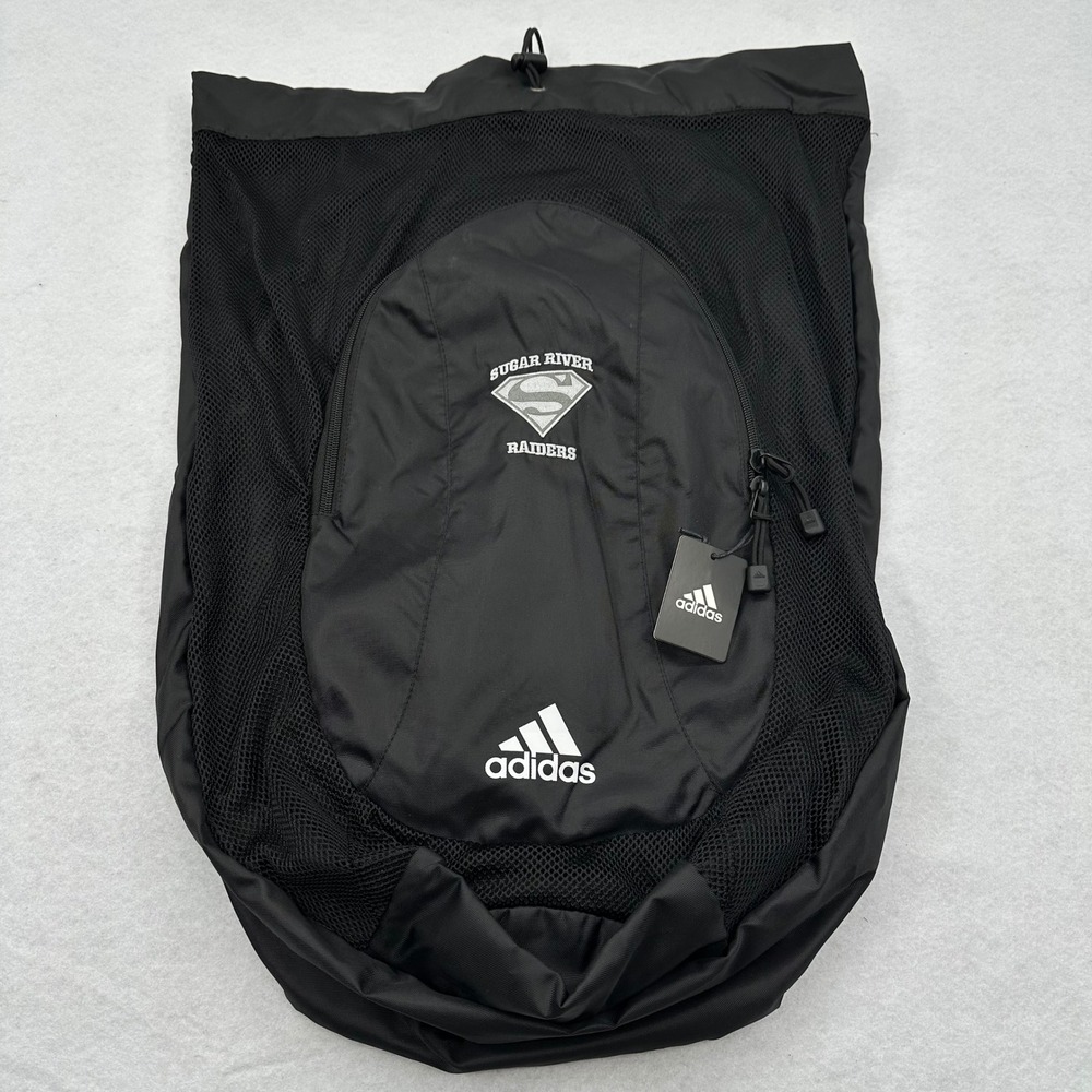Adidas Sugar River Raiders Drawstring Backpack Black White Mesh Bag 5147205 NWT